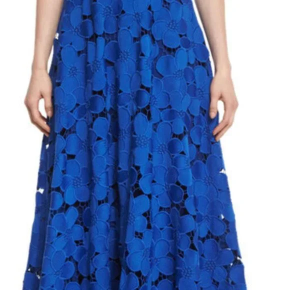 Badgely Mischka Collection Long Halter Lace Gown Royal Blue - Picture 3 of 7